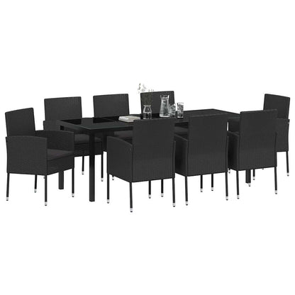 Tuin Eettafelset Met Kussen 9 Pcs Poly Rattan 8-persoons Zwart 200 cm