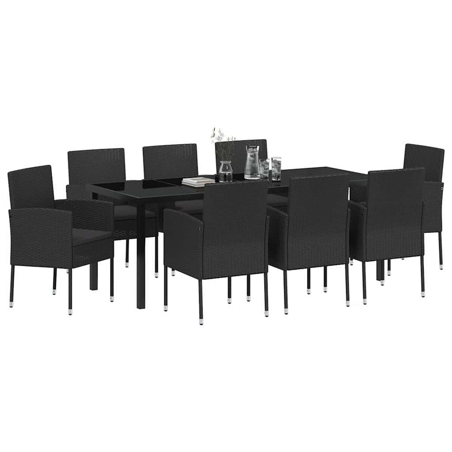 Tuin Eettafelset Met Kussen 9 Pcs Poly Rattan 8-persoons Zwart 200 cm