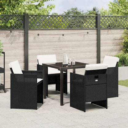 Tuin eettafelset met kussen 5 pcs Zwart poly rattan