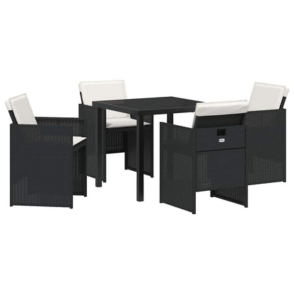 Tuin eettafelset met kussen 5 pcs Zwart poly rattan