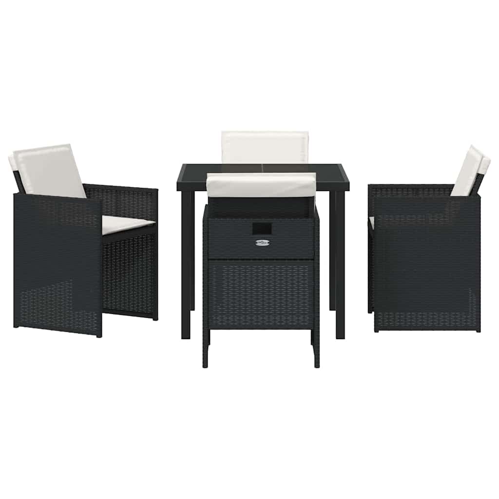 Tuin eettafelset met kussen 5 pcs Zwart poly rattan