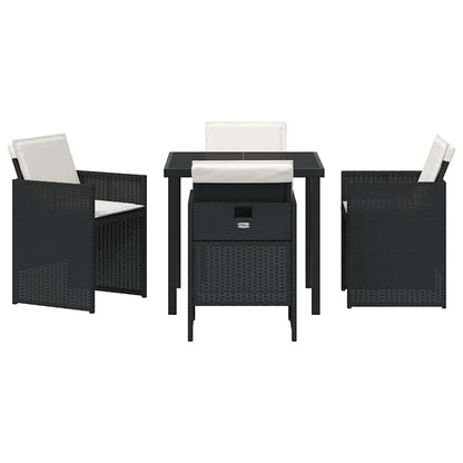 Tuin eettafelset met kussen 5 pcs Zwart poly rattan