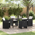 Eettafelset tuin 140 cm poly rattan zwart met kussens