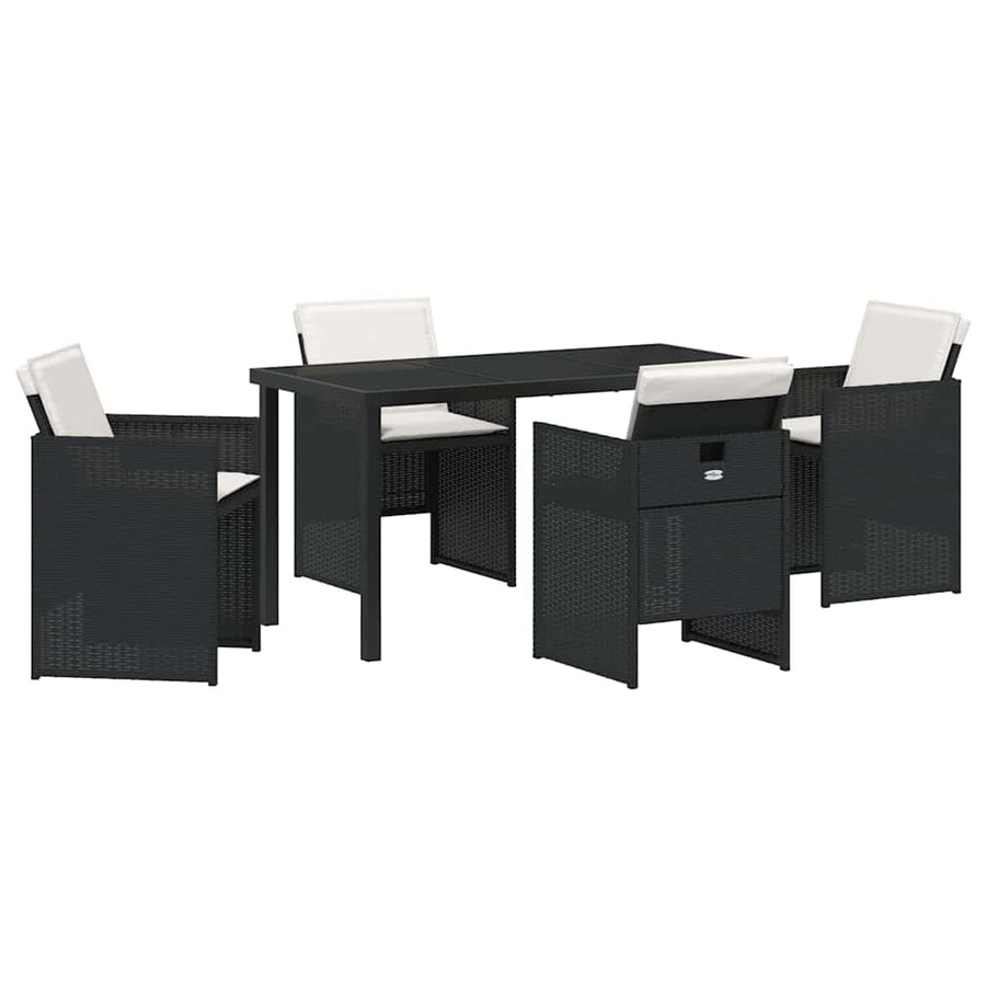 Tuin Eettafelset Met Kussen 5 Pcs Poly Rattan Zwart en crèmewit 140 cm