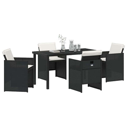 Tuin Eettafelset Met Kussen 5 Pcs Poly Rattan Zwart en crèmewit 140 cm