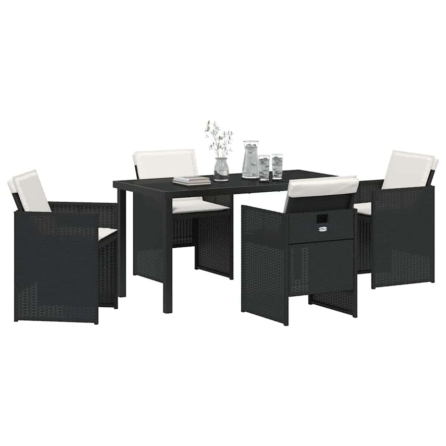 Tuin Eettafelset Met Kussen 5 Pcs Poly Rattan Zwart en crèmewit 140 cm