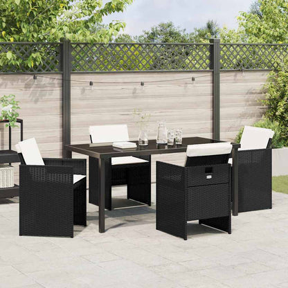 Tuin Eettafelset Met Kussen 5 Pcs Poly Rattan Zwart en crèmewit 160 cm