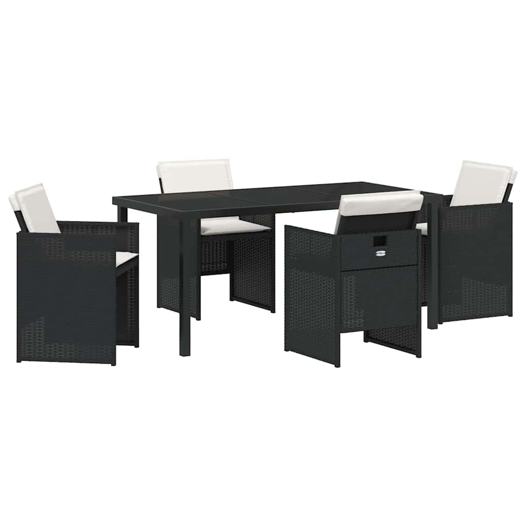 Tuin Eettafelset Met Kussen 5 Pcs Poly Rattan Zwart en crèmewit 160 cm