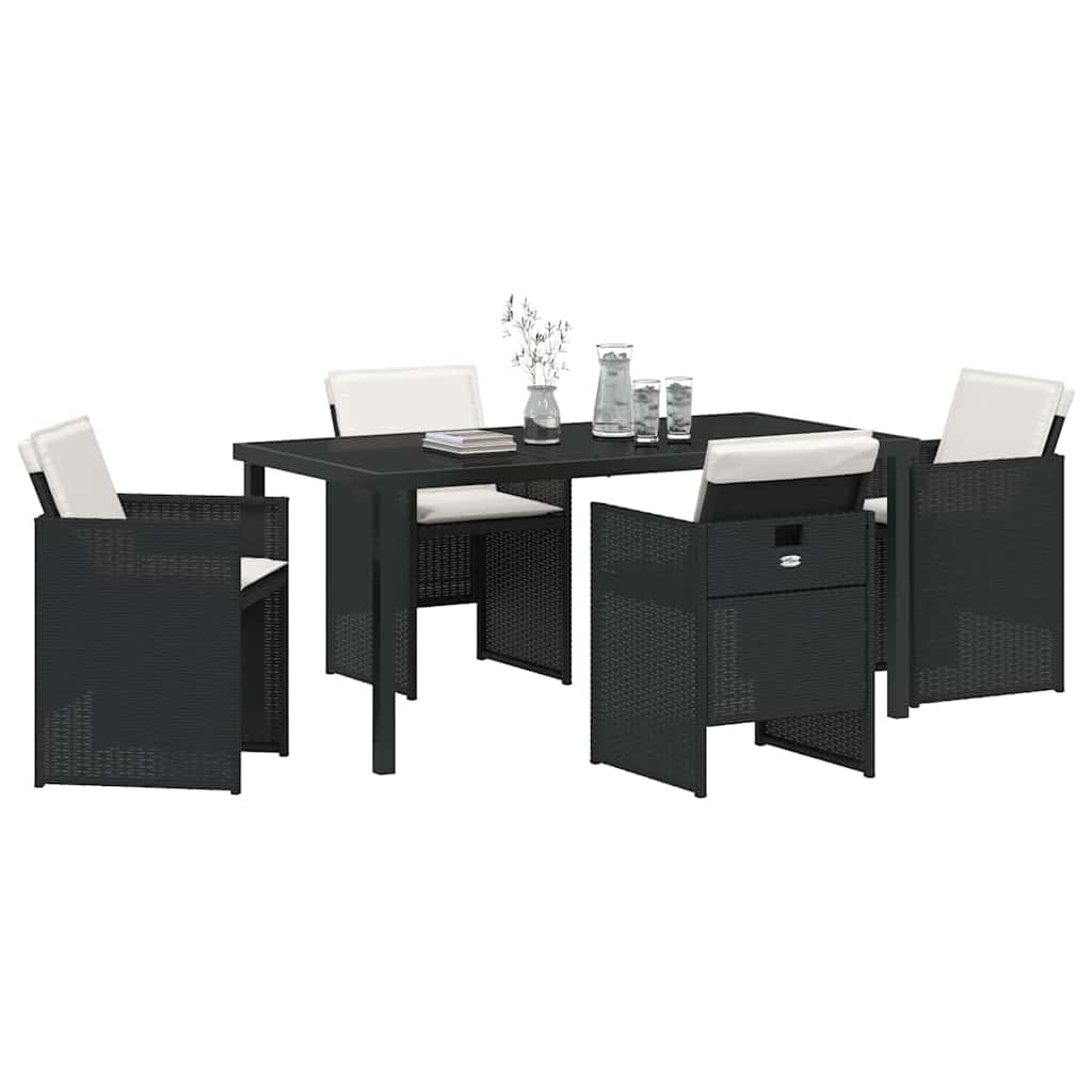 Tuin Eettafelset Met Kussen 5 Pcs Poly Rattan Zwart en crèmewit 160 cm