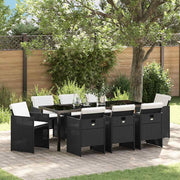 Garden dining set with cushions 9 pcs Black poly rattan