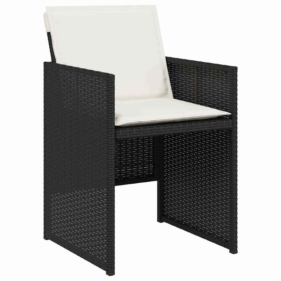 Tuin eettafelset met kussen 9 pcs Zwart poly rattan