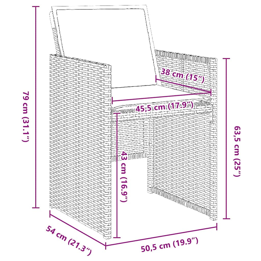 Tuin eettafelset met kussen 9 pcs Zwart poly rattan