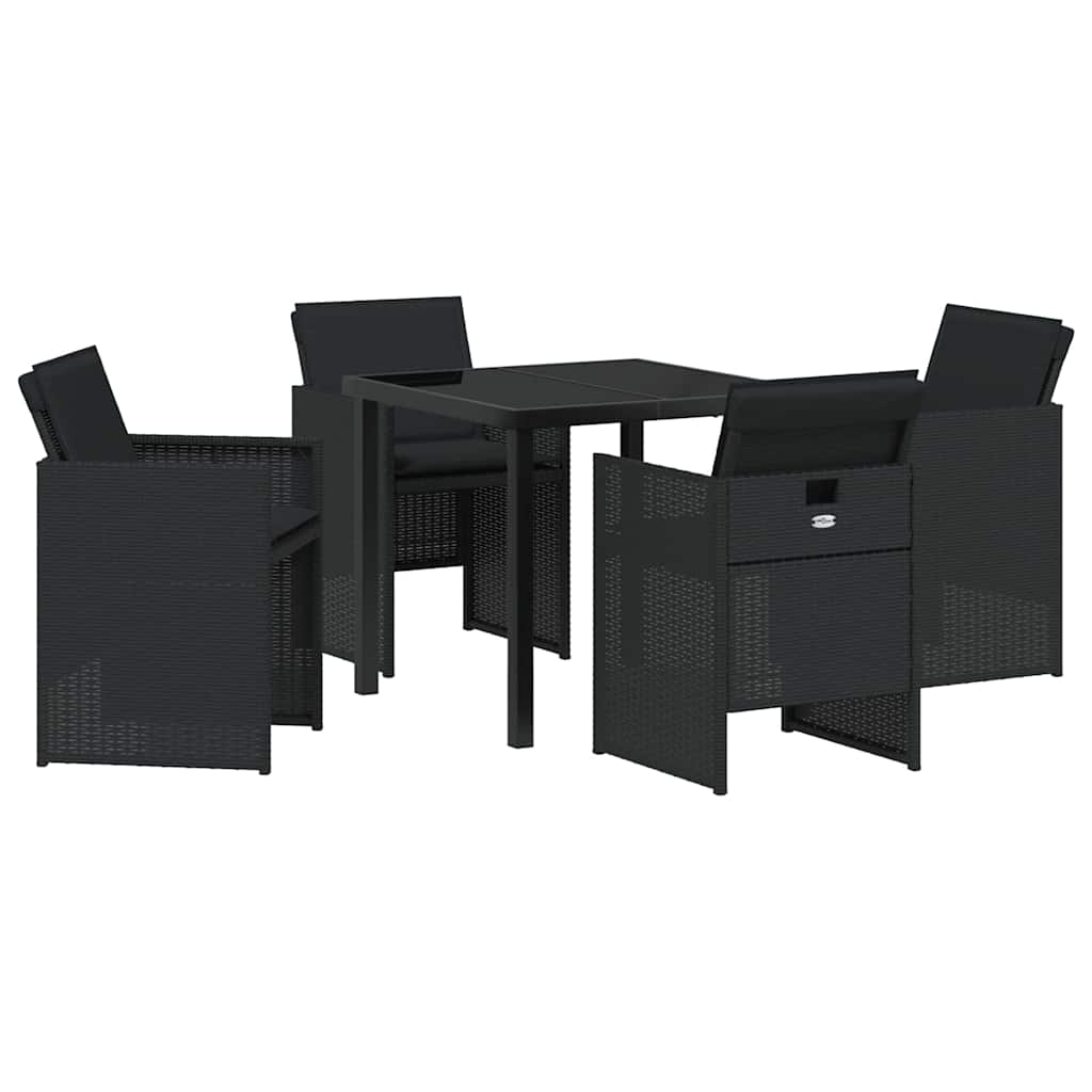 Tuin eettafelset met kussen 5 pcs Zwart poly rattan