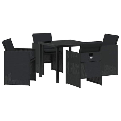 Tuin eettafelset met kussen 5 pcs Zwart poly rattan