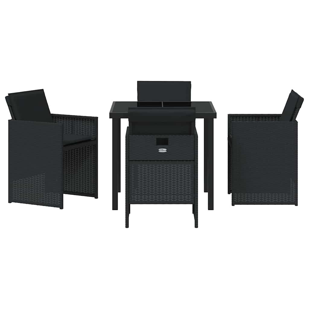 Tuin eettafelset met kussen 5 pcs Zwart poly rattan