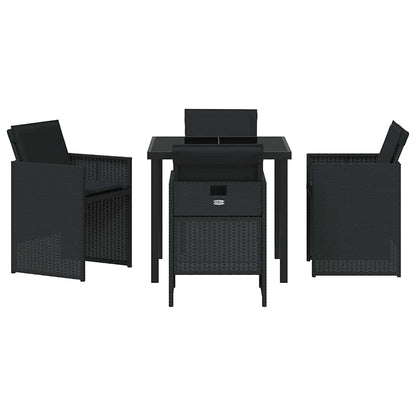 Tuin eettafelset met kussen 5 pcs Zwart poly rattan