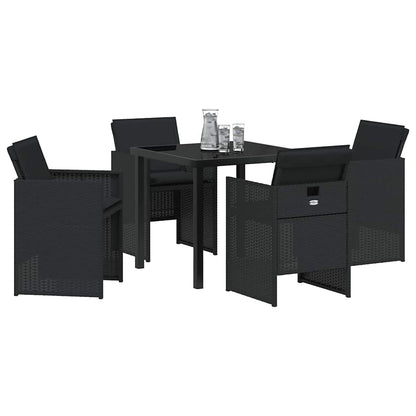 Tuin eettafelset met kussen 5 pcs Zwart poly rattan