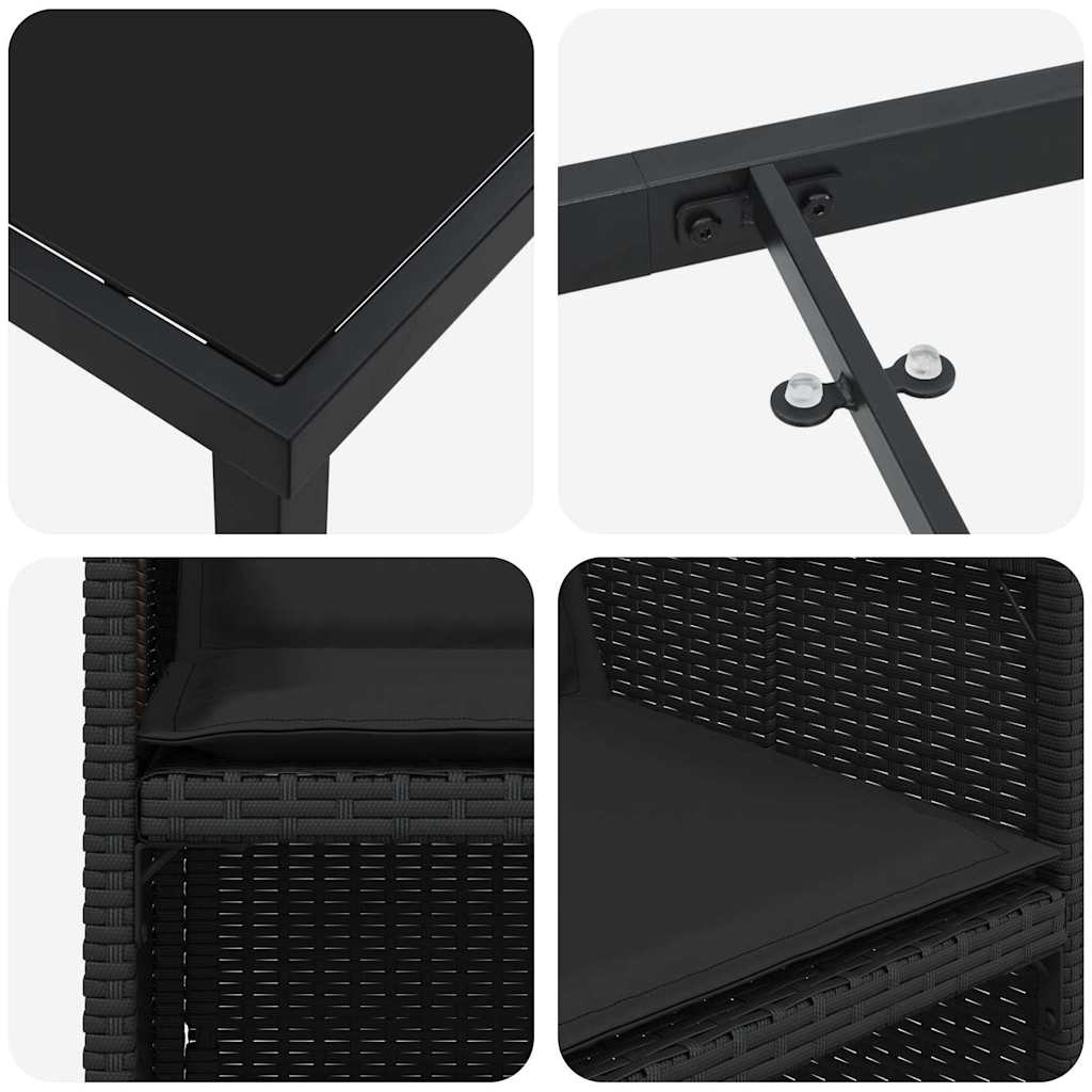 Tuin eettafelset met kussen 5 pcs Zwart poly rattan