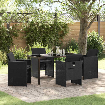 Tuin eettafelset met kussen 5 pcs Zwart poly rattan