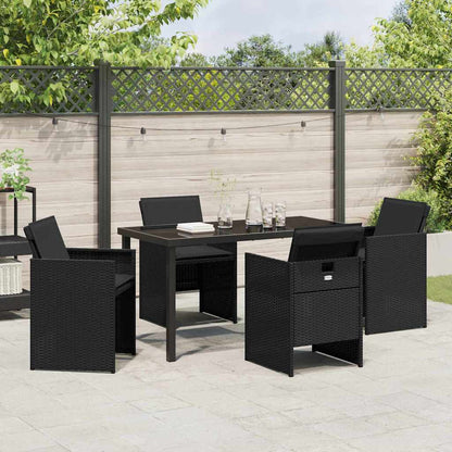 Tuin eettafelset met kussen 5 pcs Zwart poly rattan
