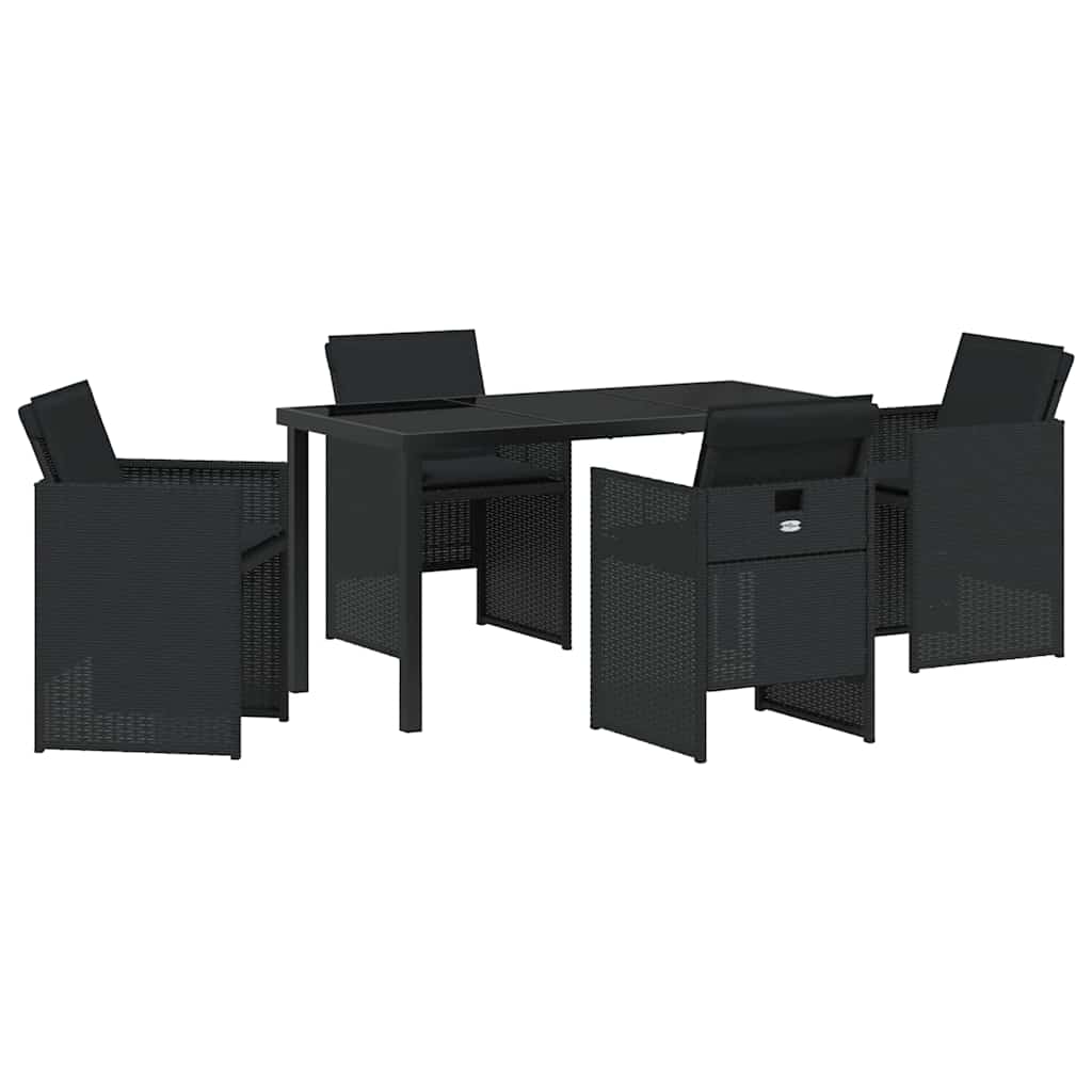 Tuin eettafelset met kussen 5 pcs Zwart poly rattan