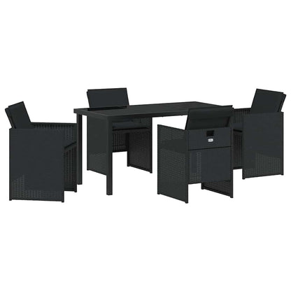 Tuin eettafelset met kussen 5 pcs Zwart poly rattan