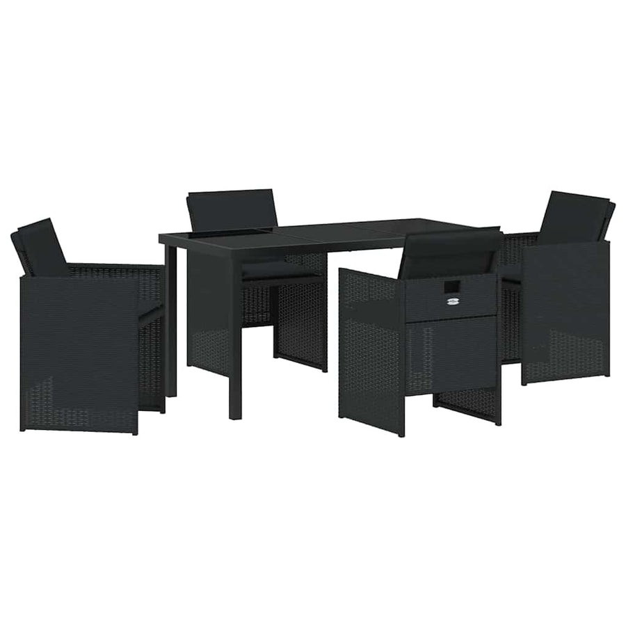 Tuin eettafelset met kussen 5 pcs Zwart poly rattan