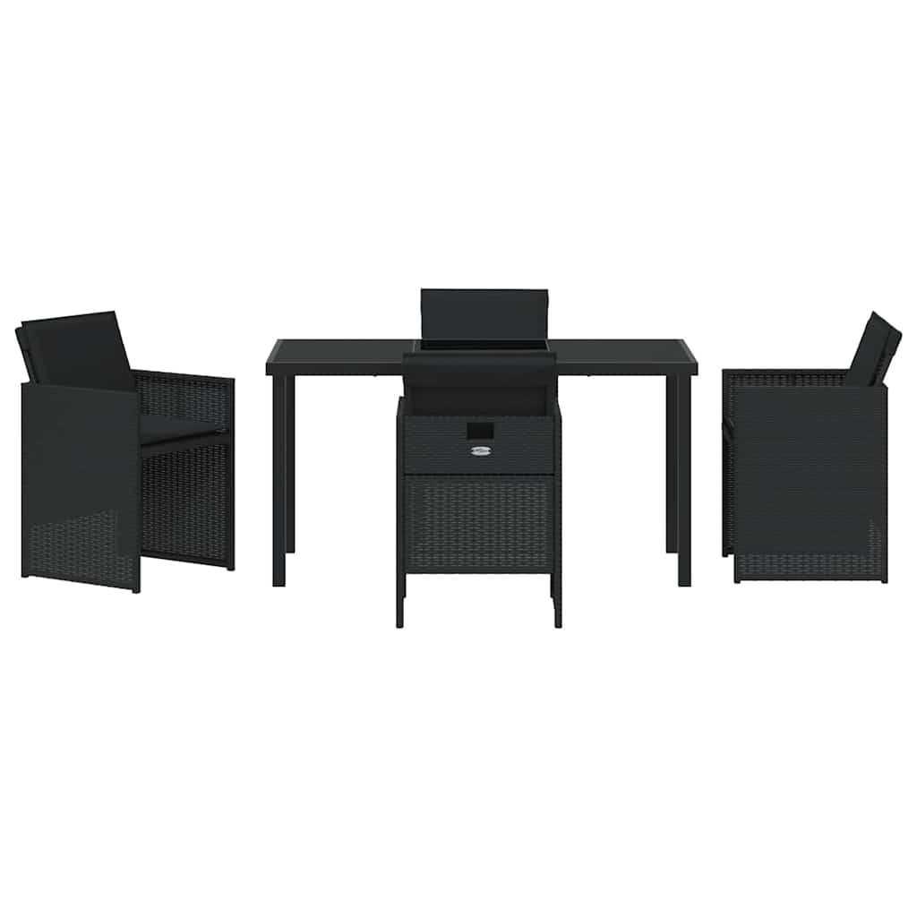 Tuin eettafelset met kussen 5 pcs Zwart poly rattan
