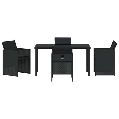 Tuin eettafelset met kussen 5 pcs Zwart poly rattan