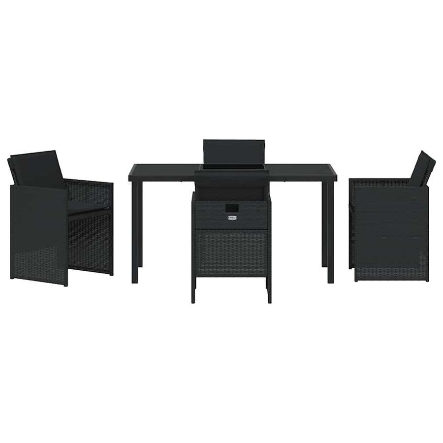Tuin eettafelset met kussen 5 pcs Zwart poly rattan