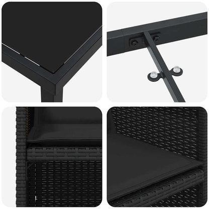 Tuin Eettafelset Met Kussen 9 Pcs Zwart Poly Rattan