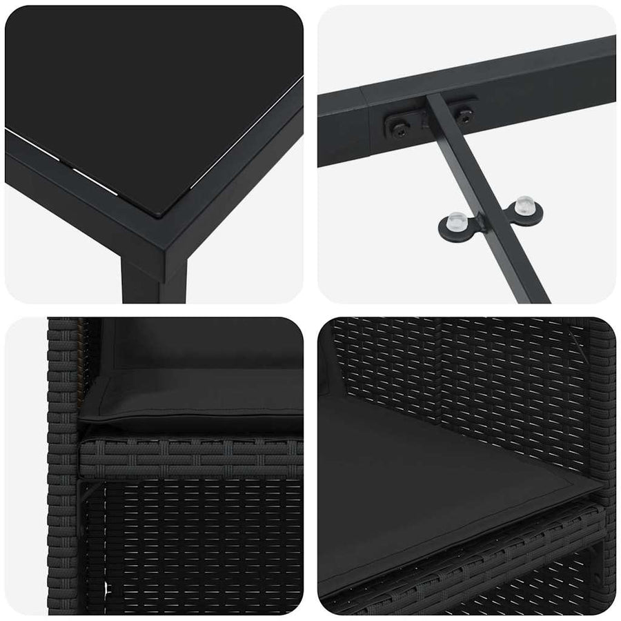 Tuin Eettafelset Met Kussen 9 Pcs Zwart Poly Rattan