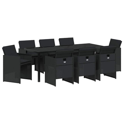 Tuin Eettafelset Met Kussen 9 Pcs Zwart Poly Rattan