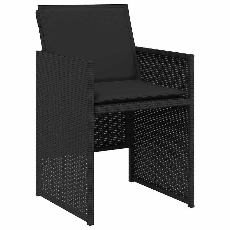 Tuin Eettafelset Met Kussen 9 Pcs Zwart Poly Rattan