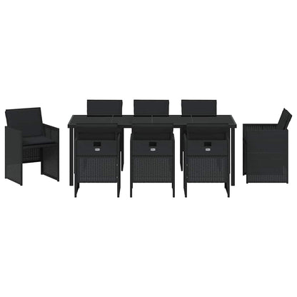 Tuin Eettafelset Met Kussen 9 Pcs Zwart Poly Rattan