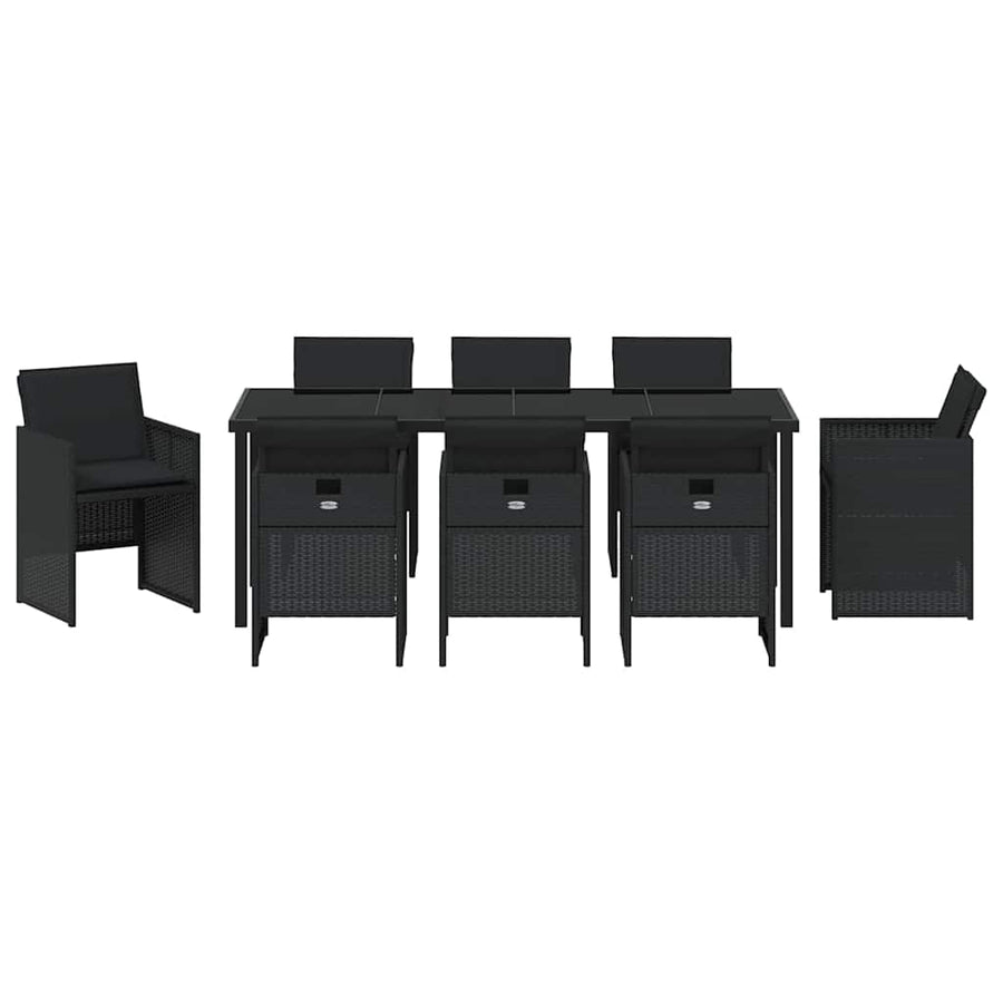 Tuin Eettafelset Met Kussen 9 Pcs Zwart Poly Rattan