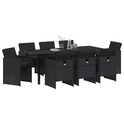 Tuin Eettafelset Met Kussen 9 Pcs Zwart Poly Rattan
