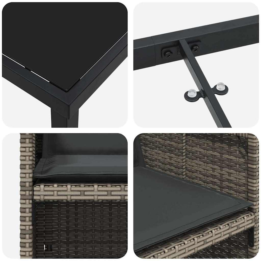 Tuin eettafelset met kussen 9 pcs Grijs poly rattan