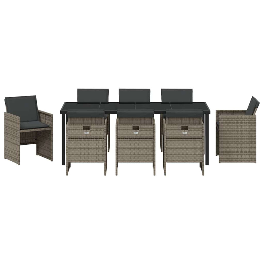 Tuin eettafelset met kussen 9 pcs Grijs poly rattan