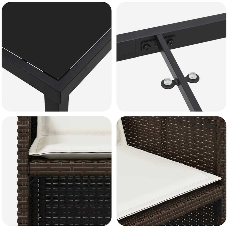 Tuin Eettafelset Met Kussen 9 Pcs Bruin Poly Rattan