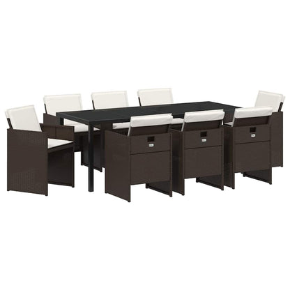 Tuin Eettafelset Met Kussen 9 Pcs Bruin Poly Rattan