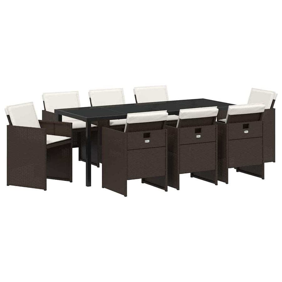 Tuin Eettafelset Met Kussen 9 Pcs Bruin Poly Rattan
