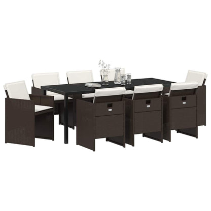 Tuin Eettafelset Met Kussen 9 Pcs Bruin Poly Rattan