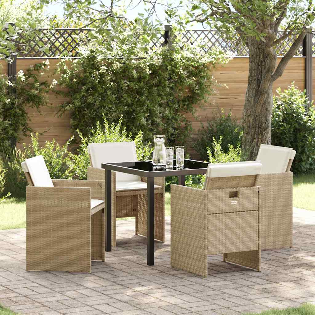 Tuin eettafelset met kussen 5 pcs Beige poly rattan