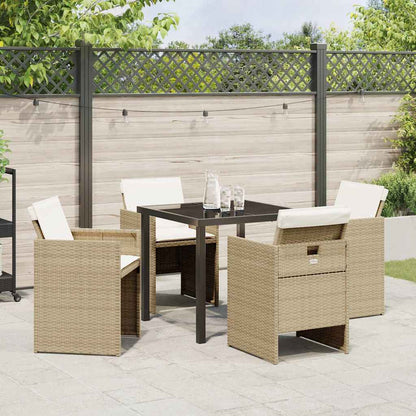Tuin eettafelset met kussen 5 pcs Beige poly rattan