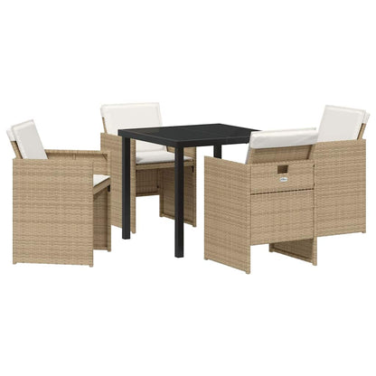 Tuin eettafelset met kussen 5 pcs Beige poly rattan