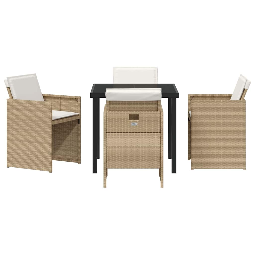Tuin eettafelset met kussen 5 pcs Beige poly rattan
