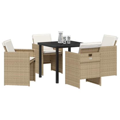 Tuin eettafelset met kussen 5 pcs Beige poly rattan