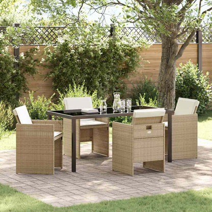 Tuin eettafelset met kussen 5 pcs Beige poly rattan
