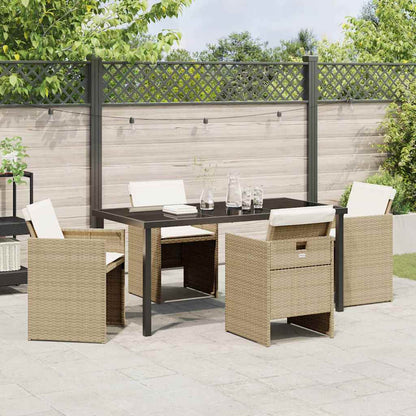 Tuin eettafelset met kussen 5 pcs Beige poly rattan